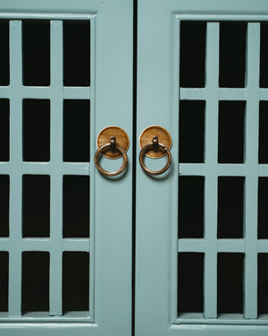 Turquoise Blue Latticework Hand Drawn Cupboard