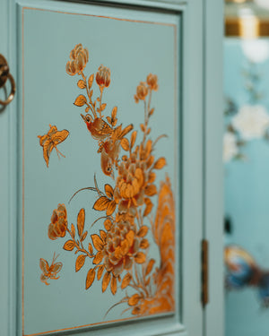 Turquoise Blue Latticework Hand Drawn Cupboard