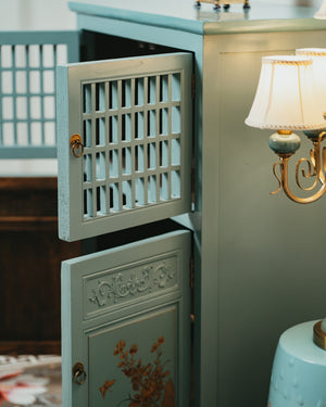 Turquoise Blue Latticework Hand Drawn Cupboard
