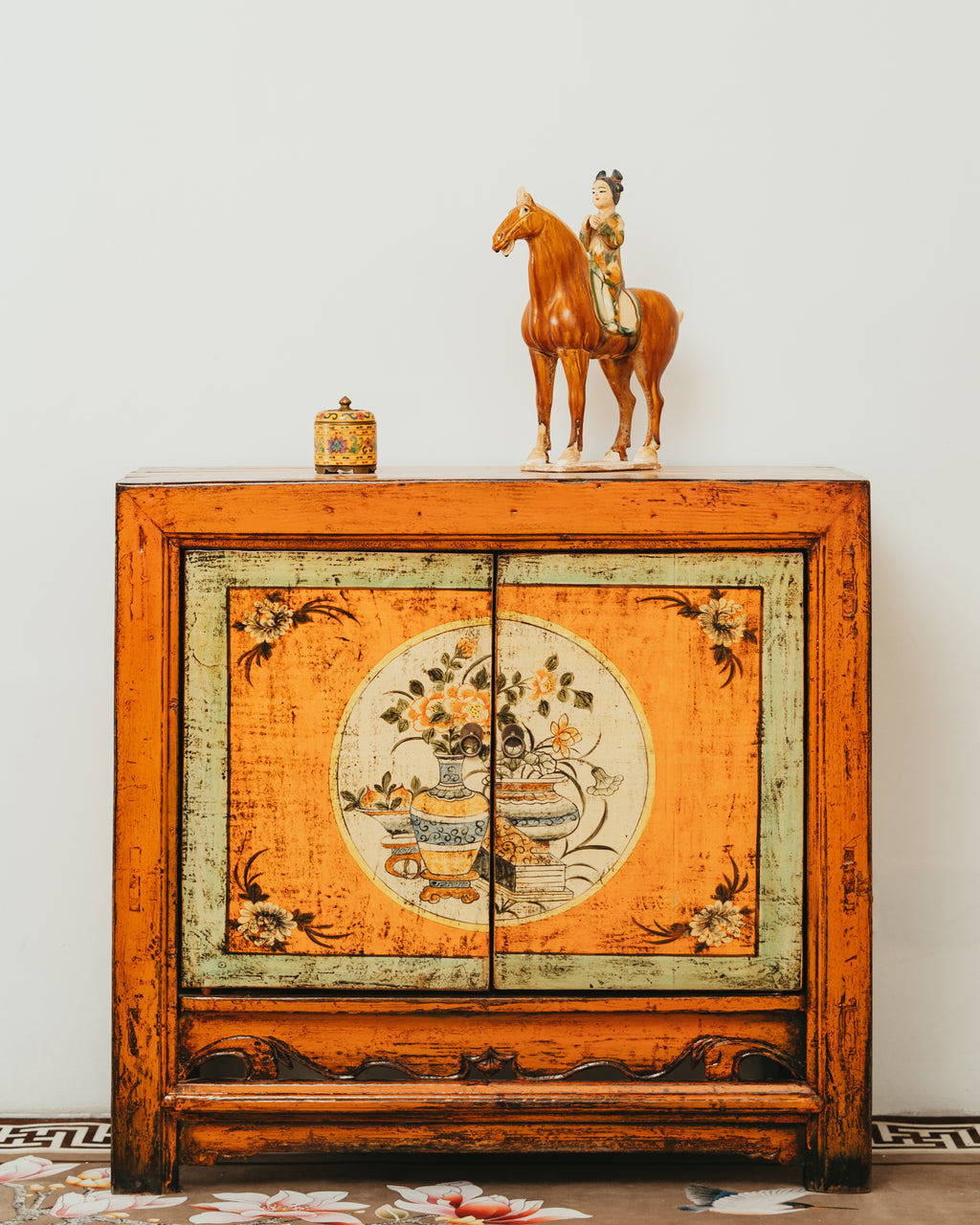 Orange Lacquer Hand Drawn Sideboard