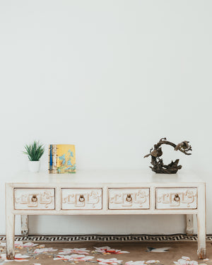 Rustic White Lacquer Distressed Coffee Table
