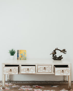Rustic White Lacquer Distressed Coffee Table