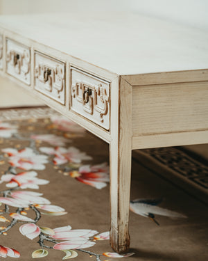 Rustic White Lacquer Distressed Coffee Table