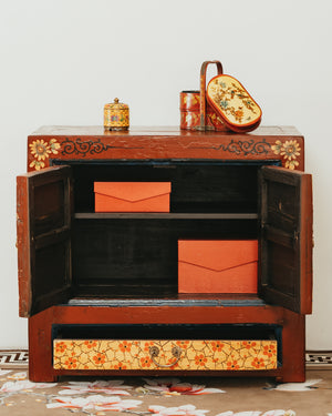 Side Board Drawn In the Motif of Blossoming Peonies