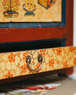 Side Board Drawn In the Motif of Blossoming Peonies