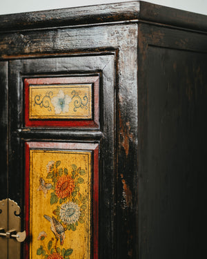 Tall Lacquered Black Cabinet with Yellow Door Panels