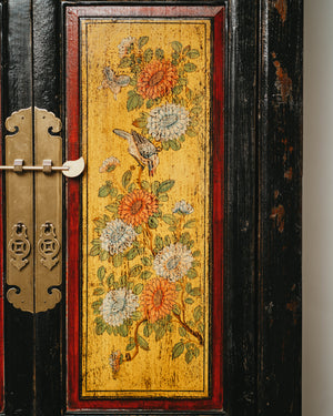 Tall Lacquered Black Cabinet with Yellow Door Panels