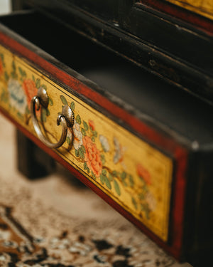 Tall Lacquered Black Cabinet with Yellow Door Panels