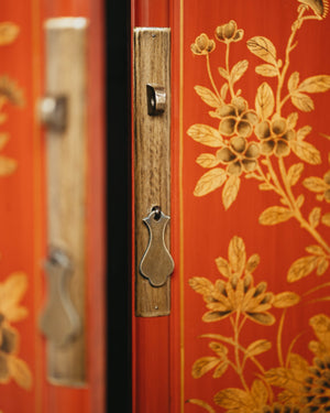 Red Lacquered Tall Cabinet