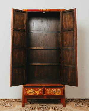 Red Lacquered Tall Cabinet
