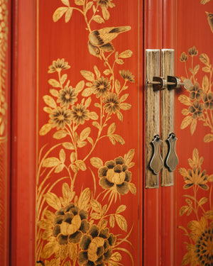 Red Lacquered Tall Cabinet