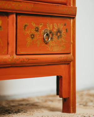 Red Lacquered Tall Cabinet