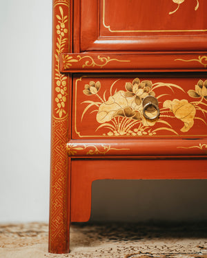 Red Lacquered Tall Cabinet