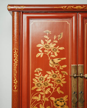 Red Lacquered Tall Cabinet