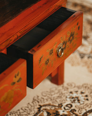 Red Lacquered Tall Cabinet