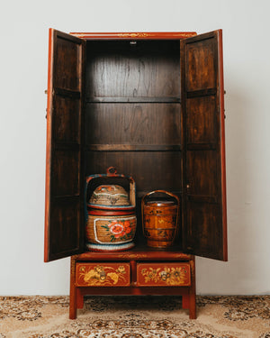 Red Lacquered Tall Cabinet