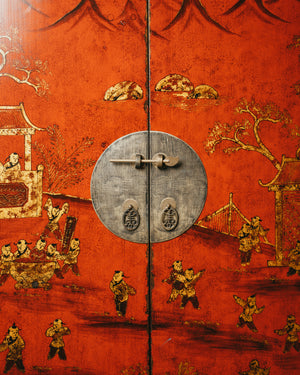 Lacquered Tall Vermillion Cabinet