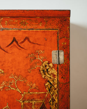 Lacquered Tall Vermillion Cabinet