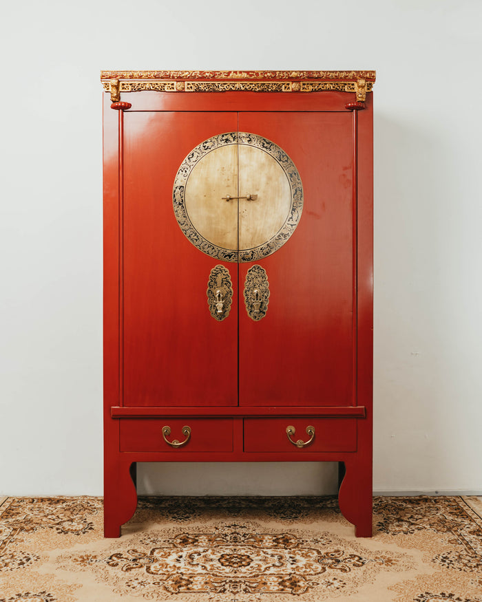 Lacquered Red Tall Wedding Cabinet