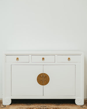 Sleek Scroll Leg Sideboard in White Lacquer