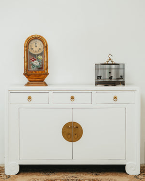 Sleek Scroll Leg Sideboard in White Lacquer