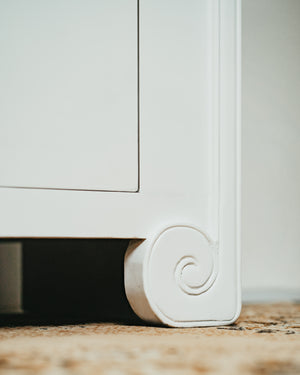 Sleek Scroll Leg Sideboard in White Lacquer