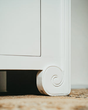 Sleek Scroll Leg Sideboard in White Lacquer