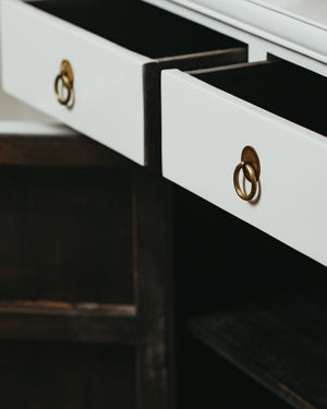 Sleek Scroll Leg Sideboard in White Lacquer