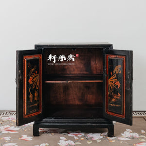 black lacquered hand drawn Teochew cabinet