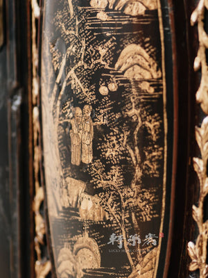 black lacquered hand drawn Teochew cabinet