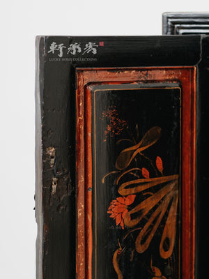 black lacquered hand drawn Teochew cabinet