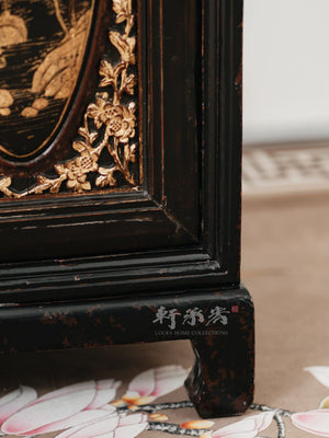 black lacquered hand drawn Teochew cabinet
