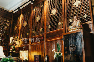 A latticework divider set of six panels