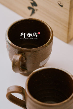 pair of kutaniware porcelain couple mugs hand drawn in sparrow motifs