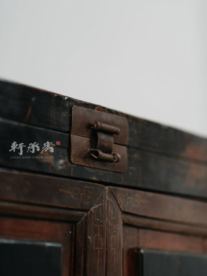 black lacquer trunk cabinet hand drawn in birds and floral motifs