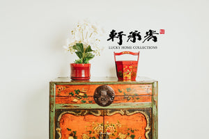 Rare Trunk-Headed Cabinet Hand Drawn in Traditional Auspicious Motifs