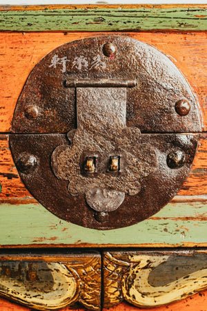 Rare Trunk-Headed Cabinet Hand Drawn in Traditional Auspicious Motifs