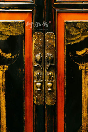 striking broad cabinet hand drawn in floral and figure motifs
