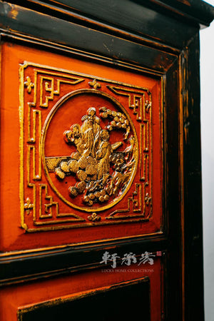 striking broad cabinet hand drawn in floral and figure motifs